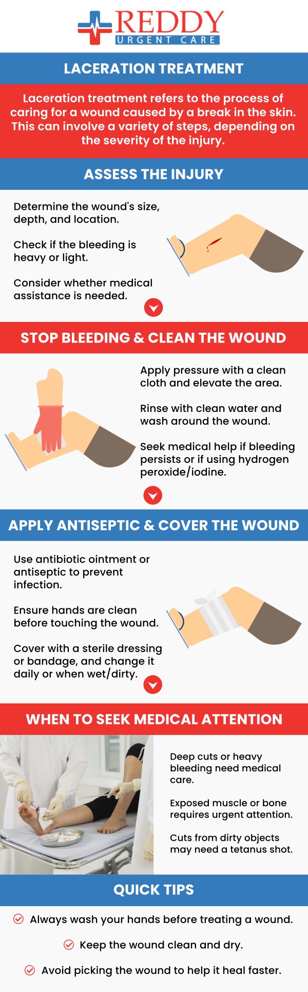 Trust Reddy Urgent Care to provide you with a higher level of care for your laceration or abrasion. For more information, please call us. We have convenient locations to serve you!