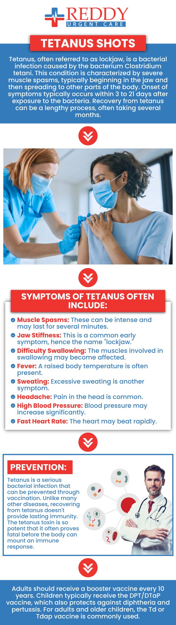 Tetanus vaccination is available. Talk to our team of healthcare professionals today at Reddy Urgent Care. For more information, call us now. We have convenient locations in Downtown Long Beach CA, Bixby Knolls Long Beach CA, and Paramount CA. We are open 7 days a week.